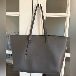 Authentic Saint Laurent Gray Leather Tote Bag LUXURY with Pouch Attached